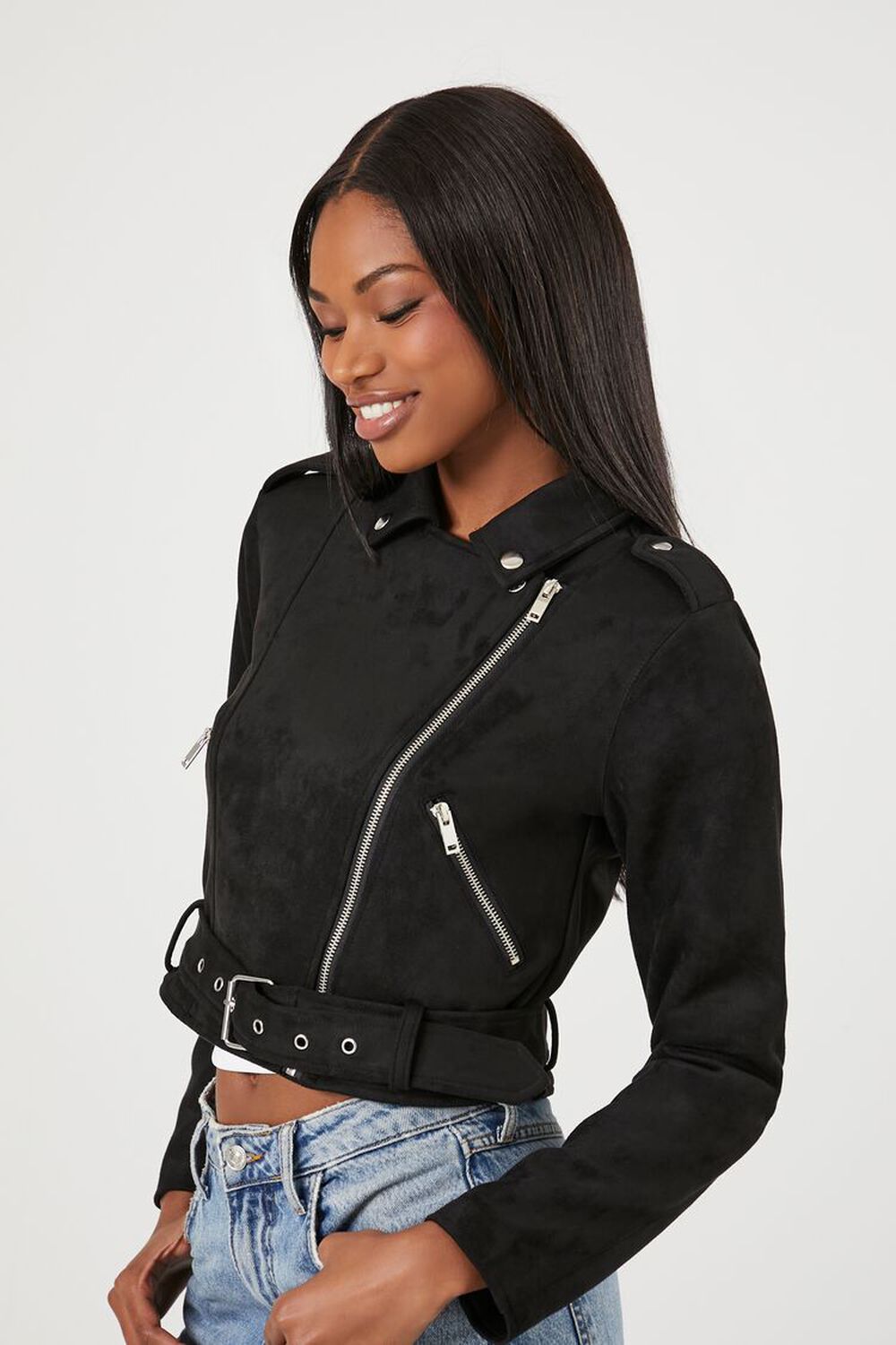 Faux Suede Cropped Moto Jacket